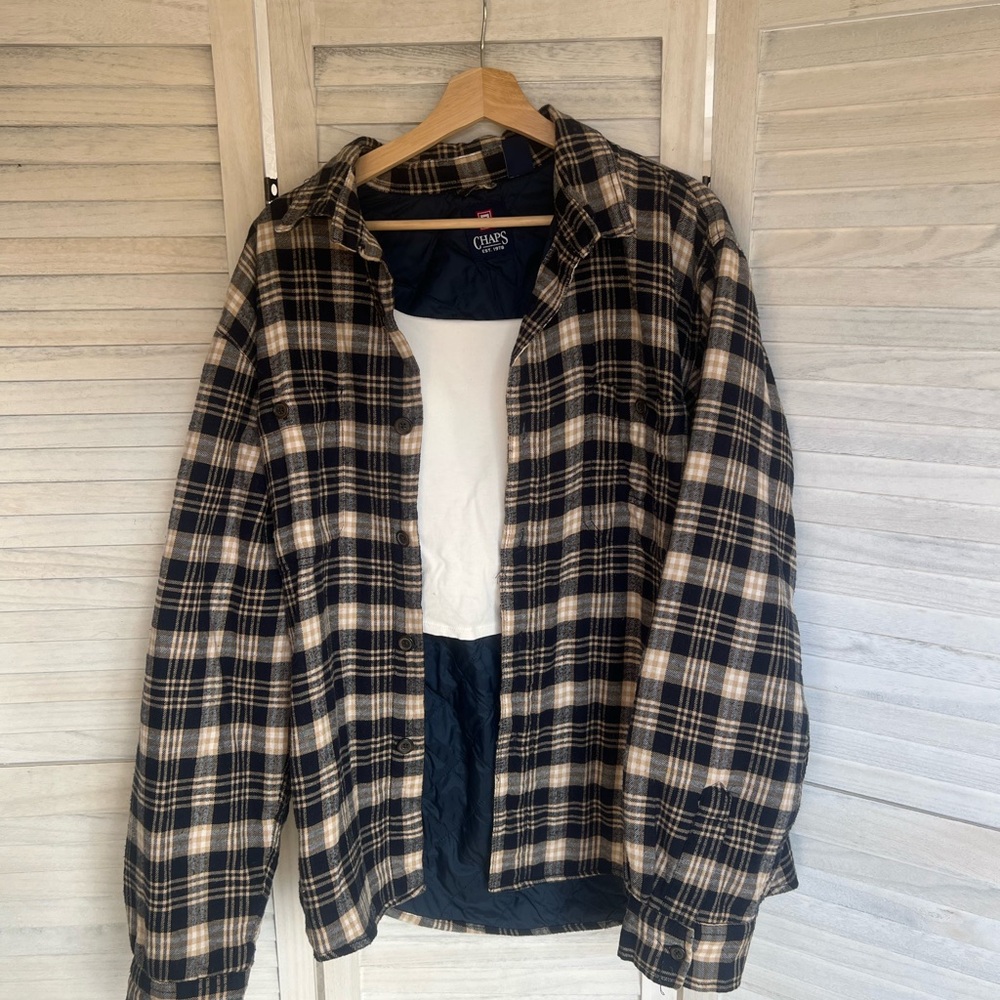 blue and cream plaid button down chaps flannel